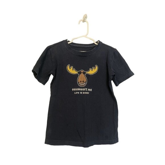Life Is Good Crusher Kids Ogunquit, ME Moose Tee Navy Blue Size Small - Picture 1 of 4